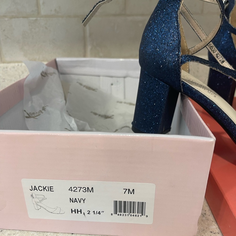 Touch Up Block Heeled Blue Shimmer Sandal - Picture 2 of 6